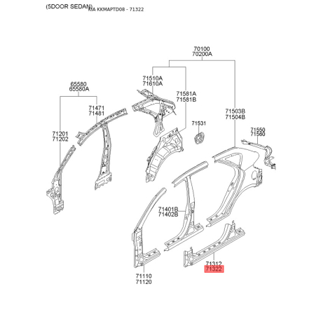 Порог пола (кузов) правый 71322-1MD60 Mobis - 713221MD60 - схема с каталога 71322, KKMAPTD08 713221MD60