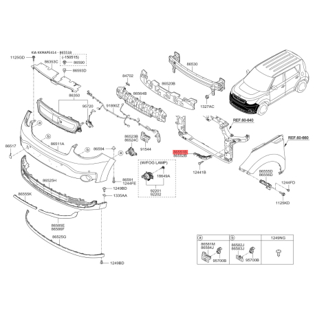 Кронштейн, буфер левый верхний 86551-E4000 Mobis - 86551E4000 - схема с каталога 86551B, KKMAPE414 86551E4000