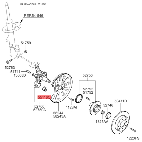 Сайлентблок заднього поперечного важеля внутрішній 55116-17000 Mobis - 5511617000 - схема з каталогу 55116C, KKMAPLS06 5511617000