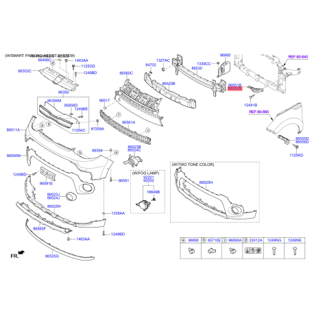Кронштейн, буфер правий верхній 86552-B2000 Mobis - 86552B2000 - схема з каталогу 86552B, KRUSPB216 86552B2000