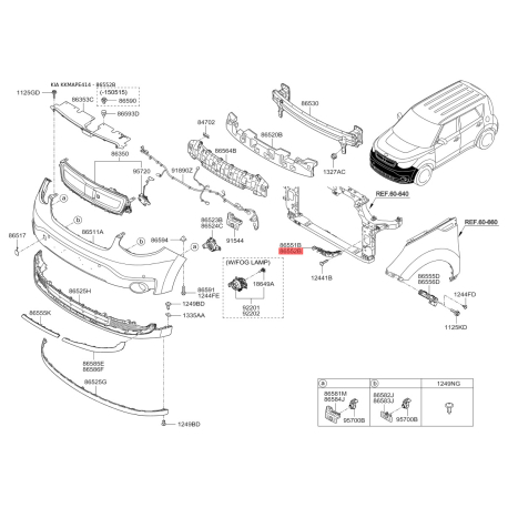 Кронштейн, буфер правый верхний 86552-E4000 Mobis - 86552E4000 - схема с каталога 86552B, KKMAPE414 86552E4000