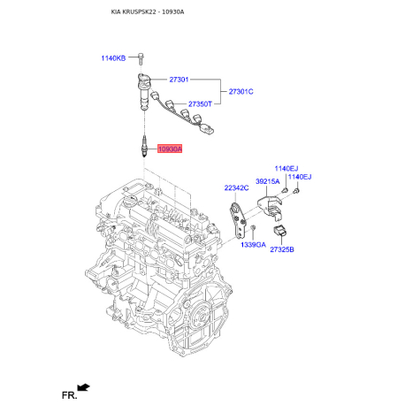 Свічка запалювання 18858-10090 Mobis - 1885810090 - схема з каталогу 10930A, KRUSPSK22 1885810090