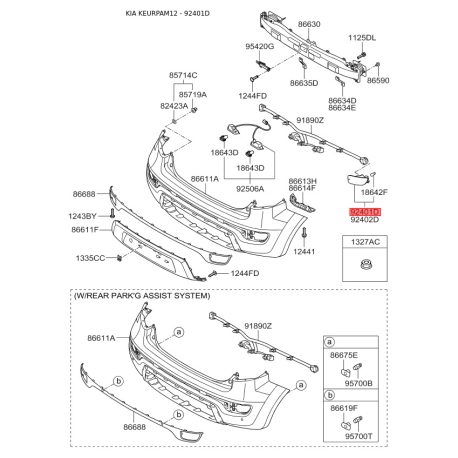 Лампа накаливания, основная фара левая 92451-2K510 Mobis - 924512K510 - схема с каталога 92401D, KEURPAM12 924512K510
