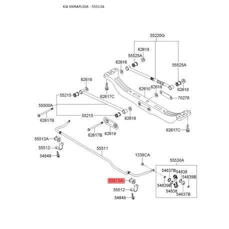 Втулка стабілізатора 55513-2F100 Mobis - 555132F100 - схема з каталогу 55513A, KKMAPLS06 555132F100