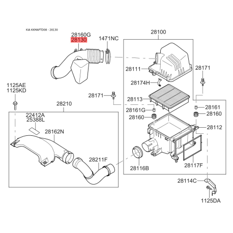 Шланг, система подачи воздуха 28130-1M400 Mobis - 281301M400 - схема с каталога 28130, KKMAPTD08 281301M400