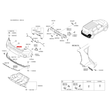 Бампер 86611-E4100 Mobis - 86611E4100 - схема с каталога 86611A, KKMAPE414 86611E4100