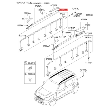 Молдинг даху правий 87240-2K100 Mobis - 872402K100 - схема з каталогу 86720H, KKMAPAM12 872402K100