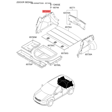 Оббивка багажника права 85740-1M500VA Mobis - 857401M500VA - схема з каталогу 85740A, KKMAPTD08 857401M500VA