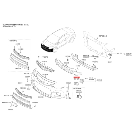 Решітка вентилятора, буфер ліва 86563-A7010 Mobis - 86563A7010 - схема з каталогу 86512L, KKMAPA712 86563A7010