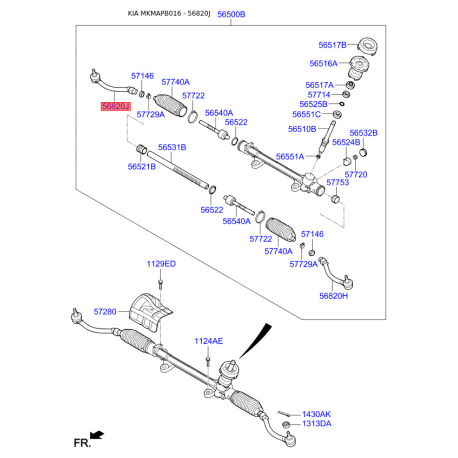 Наконечник кермової тяги 56825-B0000 Mobis - 56825B0000 - схема з каталогу 56820J, MKMAPB016 56825B0000