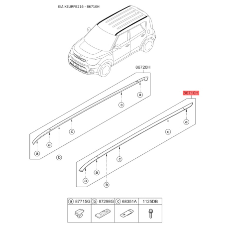 Молдинг крыши левый 87230-B2100 Mobis - 87230B2100 - схема с каталога 86710H, KEURPB216 87230B2100