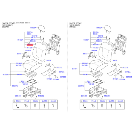 Сидіння кріплення 88350-1M400 Mobis - 883501M400 - схема з каталогу 88350C, KEURPTD08 883501M400