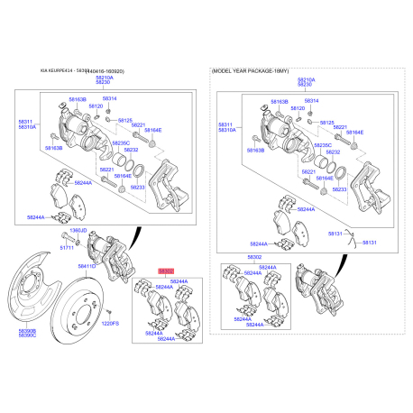 Колодки гальмівні дискові комплект 58302-E4A60 Mobis - 58302E4A60 - схема з каталогу 58302, KEURPE414 58302E4A60