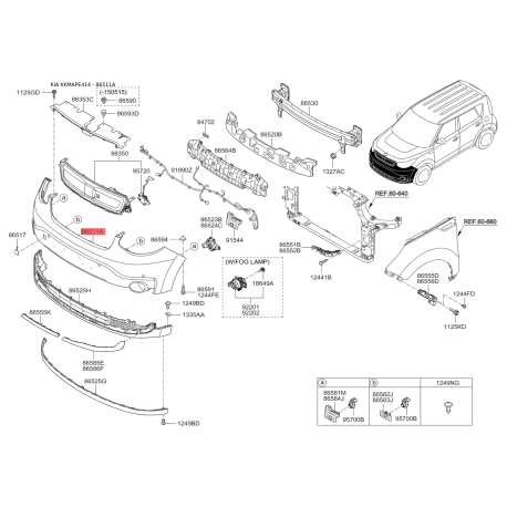 Бампер 86511-E4000 Mobis - 86511E4000 - схема с каталога 86511A, KKMAPE414 86511E4000