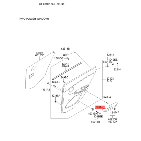 Пистон (клипса) обивки двери 82314-2F00087 Mobis - 823142F00087 - схема с каталога 82314B, KKMAPLD06 823142F00087