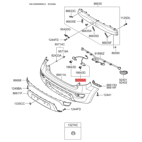 Фонарь освещения номерного знака 92501-2K000 Mobis - 925012K000 - схема с каталога 92506A, KKMAPAM12 925012K000