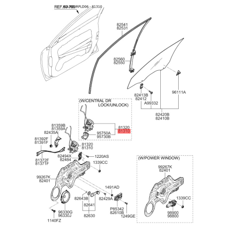Замок дверей лівий 81310-2F010 Mobis - 813102F010 - схема з каталогу 81310, KEURPLD06 813102F010