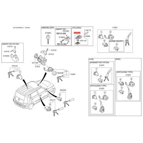 Брелок без ключа 95430-2K310 Mobis - 954302K310 - схема з каталогу 95430E, KEURPAM12 954302K310