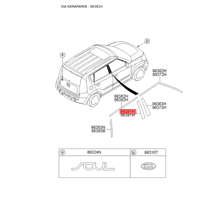 Облицовка / защитная накладка, боковина левая 86381-2K000 Mobis - 863812K000 - схема с каталога 86381H, KKMAPAM08 863812K000