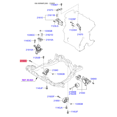 Болт кронштейна мотора 21920-2F200 Mobis - 219202F200 - схема з каталогу 21920, KKMAPLS06 219202F200