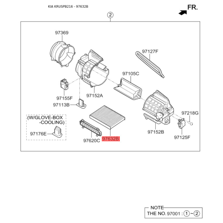 Фільтр салону 97133-B2000 Mobis - 97133B2000 - схема з каталогу 97632B, KRUSPB216 97133B2000