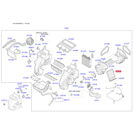 Фильтр салона 97133-2K000 Mobis - 971332K000 - схема с каталога 97632B, KKMAPAM12 971332K000