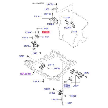 Болт кронштейна мотора 21821-2F526 Mobis - 218212F526 - схема з каталогу 21821D, KKMAPLS06 218212F526