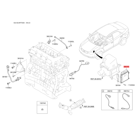 Блок керування, впорскування палива 39114-2B040 Mobis - 391142B040 - схема з каталогу 39110, KEURPTD08 391142B040