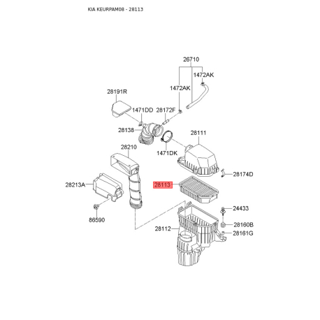 Фільтр повітряний S2811-32K000 Mobis - S281132K000 - схема з каталогу 28113, KEURPAM08 S281132K000