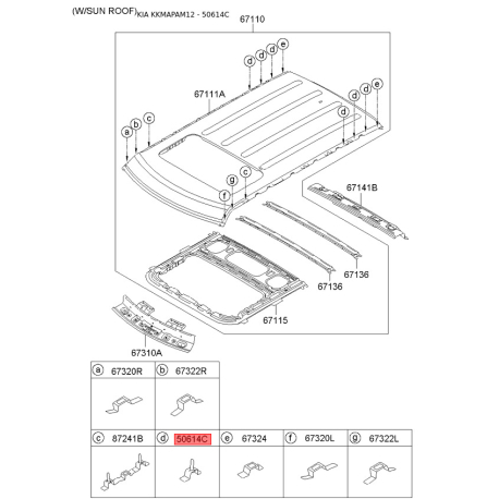 Каркас даху 67343-2K000 Mobis - 673432K000 - схема з каталогу 50614C, KKMAPAM12 673432K000