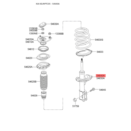 Амортизатор правий 54660-1G200 Mobis - 546601G200 - схема з каталогу 54640A, KEURPTC05 546601G200