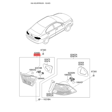 Фонарь задний левый 92405-2G620 Mobis - 924052G620 - схема с каталога 92405, KEURPMG09 924052G620