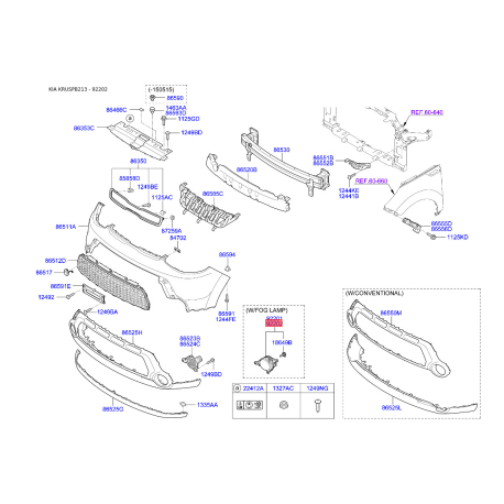 Фара противотуманная правая 92202-B2020 Mobis - 92202B2020 - схема с каталога 92202, KRUSPB213 92202B2020