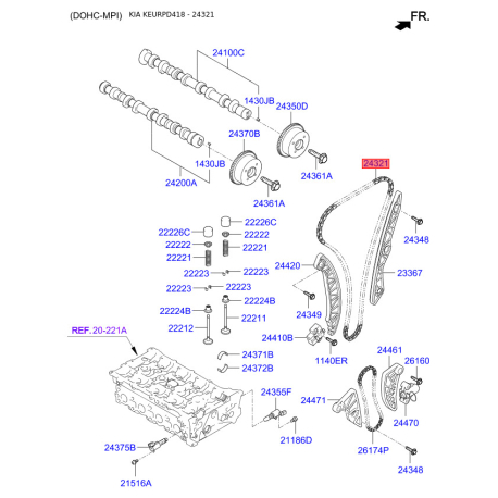 Ланцюг приводу розподільного валу 24321-2E380 Mobis - 243212E380 - схема з каталогу 24321, KEURPD418 243212E380