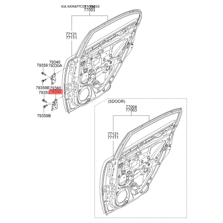Петля боковой двери левая нижняя 79350-1G000 Mobis - 793501G000 - схема с каталога 79350, KKMAPTC05 793501G000