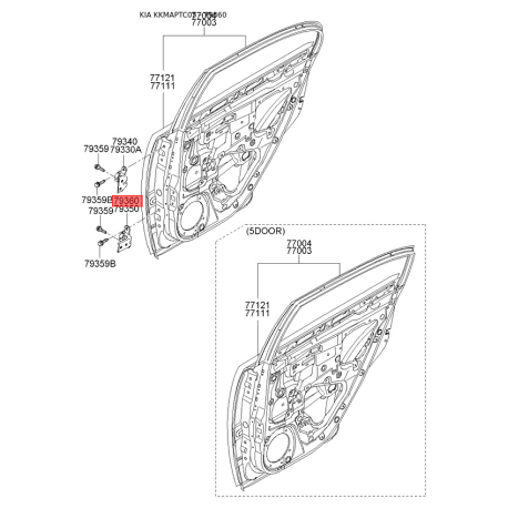 Петля боковой двери правая нижняя 79360-1G000 Mobis - 793601G000 - схема с каталога 79360, KKMAPTC05 793601G000