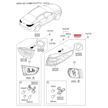 Ліхтар задній лівий 92401-2T610 Mobis - 924012T610 - схема з каталогу 92401A, KEURPTF14 924012T610