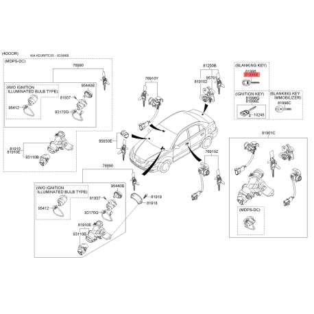 Ключ (вставка) дверей у брелок 81996-1G010 Mobis - 819961G010 - схема з каталогу 81996B, KEURPTC05 819961G010