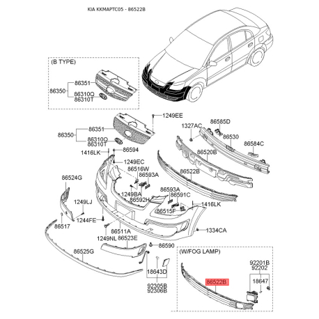 Молдинг порога, бампера и крыла 86522-1G000 Mobis - 865221G000 - схема с каталога 86522B, KKMAPTC05 865221G000