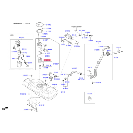 Фільтр паливний 31911-2K000 Mobis - 319112K000 - схема з каталогу 31911B, KKMAPAM12 319112K000