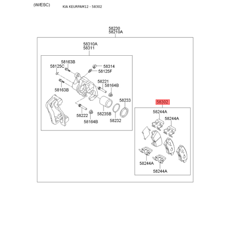 Колодки гальмівні дискові комплект S5830-22KA10 Mobis - S583022KA10 - схема з каталогу 58302, KEURPAM12 S583022KA10