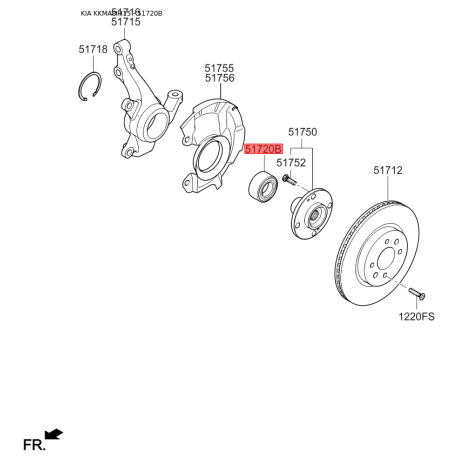 Подшипник ступицы колеса комплект 51720-1W000 Mobis - 517201W000 - схема с каталога 51720B, KKMAPIH15 517201W000