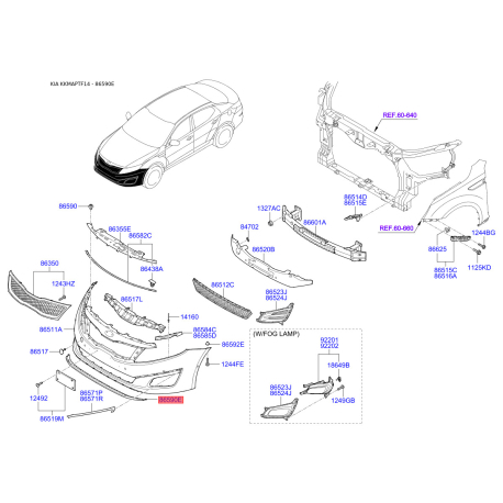 Спойлер 86591-2T500 Mobis - 865912T500 - схема з каталогу 86590E, KKMAPTF14 865912T500