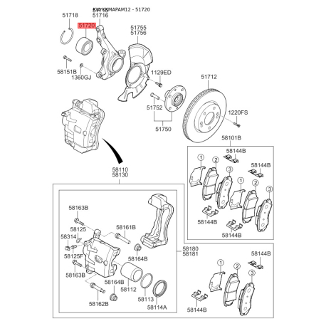 Подшипник ступицы колеса комплект 51720-2K000 Mobis - 517202K000 - схема с каталога 51720, KKMAPAM12 517202K000