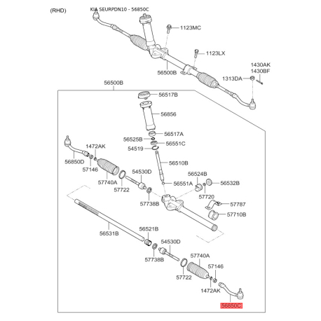 Наконечник кермової тяги лівий 56820-2K000 Mobis - 568202K000 - схема з каталогу 56850C, SEURPDN10 568202K000