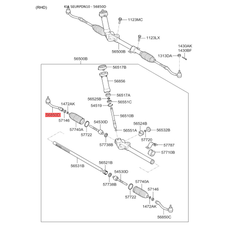 Наконечник рулевой тяги правый 56820-2K050 Mobis - 568202K050 - схема с каталога 56850D, SEURPDN10 568202K050