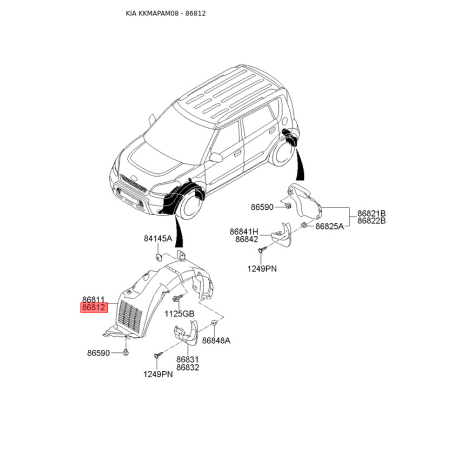 Обшивка (підкрилок), колісна ніша права 86812-2K000 Mobis - 868122K000 - схема з каталогу 86812, KKMAPAM08 868122K000