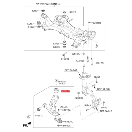 Сайлентблок рычага подвески нижний 54584-B2000 Mobis - 54584B2000 - схема с каталога 54584A, KRUSPB216 54584B2000