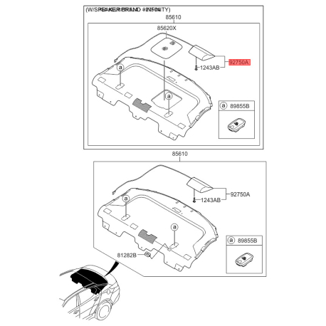 Додатковий ліхтар сигнал гальмування 92700-2T000VA Mobis - 927002T000VA - схема з каталогу 92750A, KEURPTFE14 927002T000VA