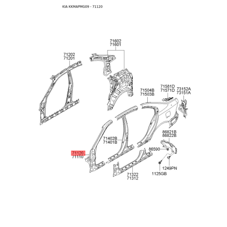 Боковина правая 71120-2GA50 Mobis - 711202GA50 - схема с каталога 71120, KKMAPMG09 711202GA50
